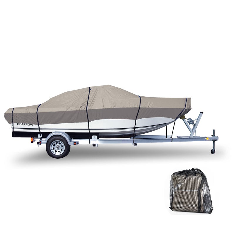 GEARFLAG Trailer Boat Cover 600D Heavy Duty Waterproof Marine Grade UV Resistant fits V-Hull Tri-Hull Runabouts Fishing Boat Reinforced Adjustable Side Straps (16' - 18.5' Long, Beam Width 98") - Image 1